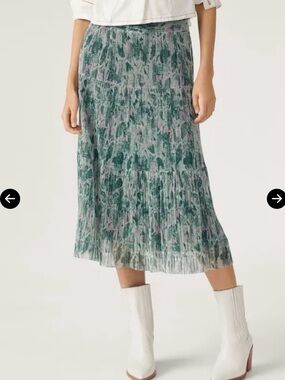 ba&sh Green and Pink Pleated Midi Skirt